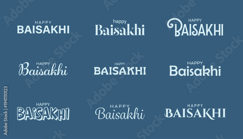 Happy Baisakhi Indian Religious festival typography design set. Happy Baisakhi text. Vector illustration.