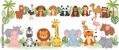 Cute Jungle and Safari Animals Cartoon Collection for Kids