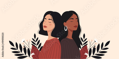 Woman Diverse Women Standing Back to Back for International Day Celebration