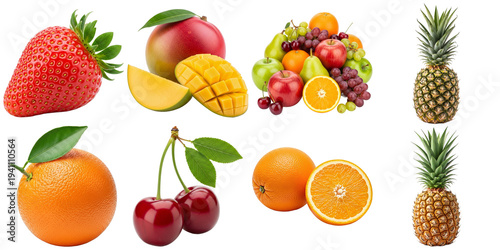 Assorted fresh fruits isolated on a transparent background 7