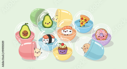 Cute Kawaii Food Toys in Surprise Capsules: Avocados, Sushi, Pizza, Donut, Cupcake