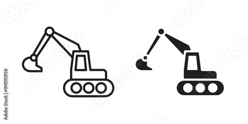 Excavator icon, line pictogram on white.