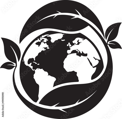 Eco Friendly Earth Globe with Leaves and Twigs Icon