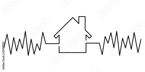 Line editable house and heartbeat vector for family health clinics. Ideal for symbolizing simple home care, minimal medical lifelines, and real estate.