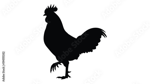 A black silhouette of a rooster standing on one leg