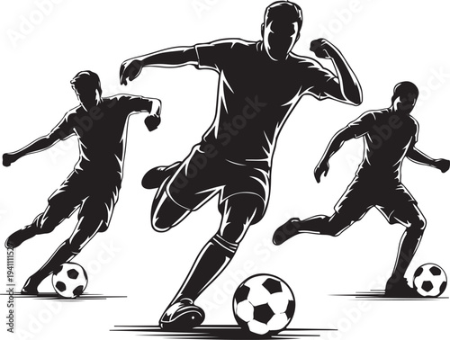 soccer player motion sequence silhouette vector
