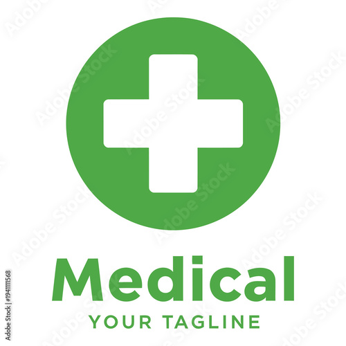 Green medical cross logo with text on white background icon