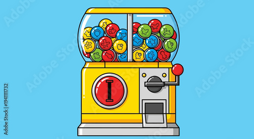 Retro Gumball Machine Filled with Colorful Candies, Vintage Toy Dispenser
