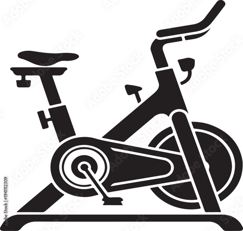 Stationary exercise bike vector icon representing indoor fitness equipment for cardio workout, health, and home gym activity, isolated design.