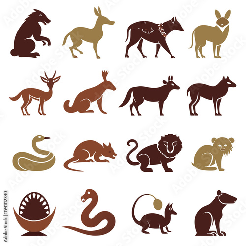 Stylized Animal Silhouettes Illustration Set in Earth Tones