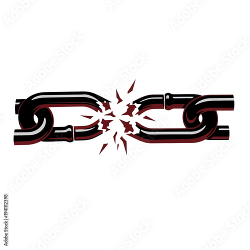 Broken Metal Chain Link Shattering Symbolizing Weakness or Crisis