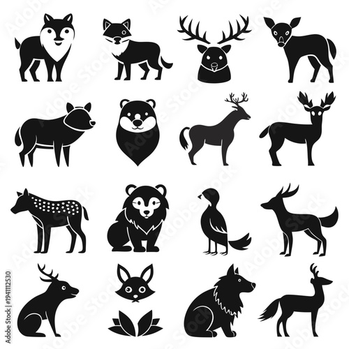 Black and White Animal Vector Silhouette Set Collection