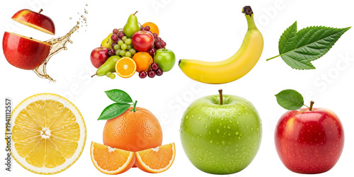 Fresh fruit assortment isolated on a transparent background 1