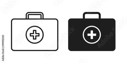 First aid kit icon, line pictogram on white.