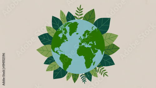Earth surrounded by green leaves symbolizing eco friendly environment and sustainability