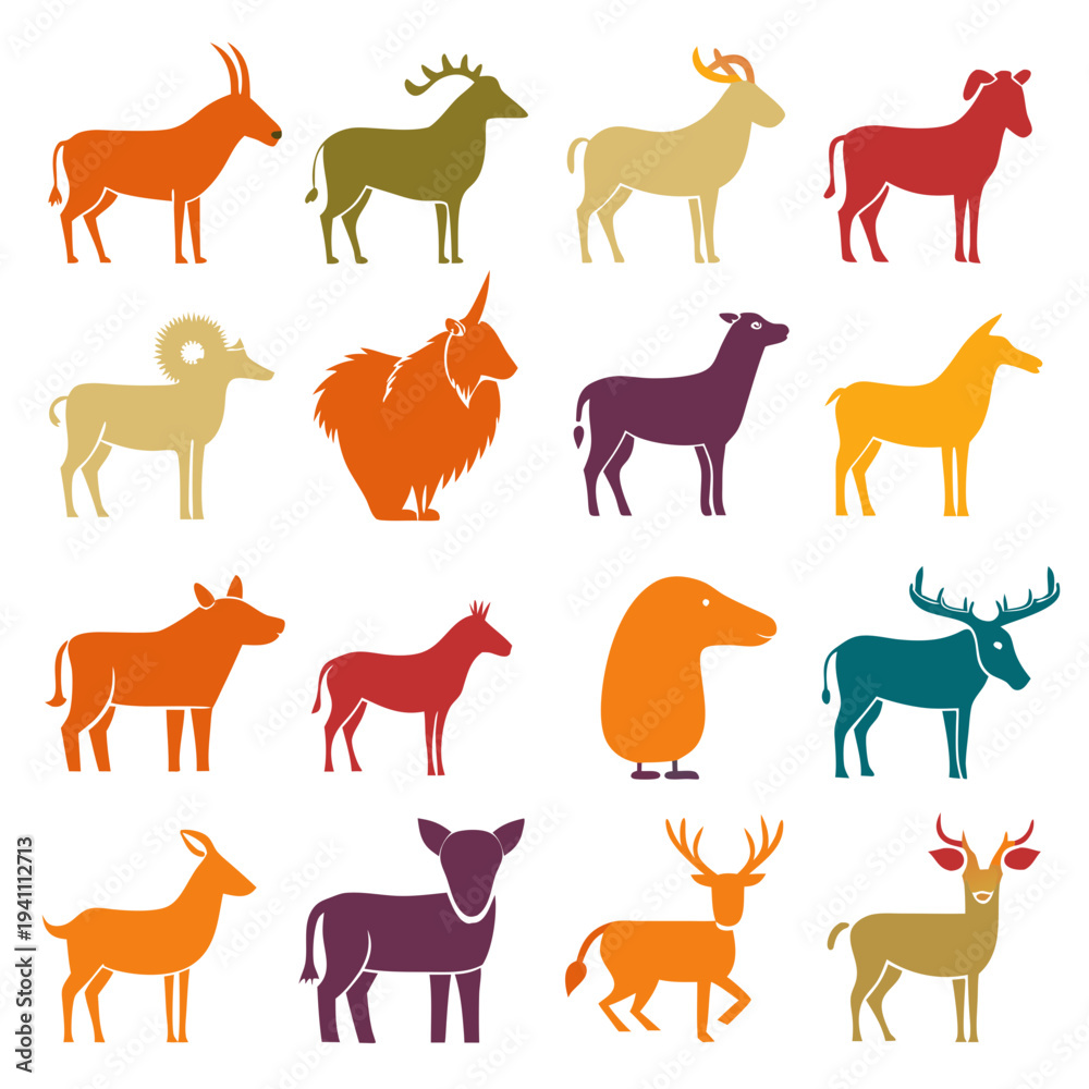 Obraz premium Collection of stylized animal silhouettes against a white background