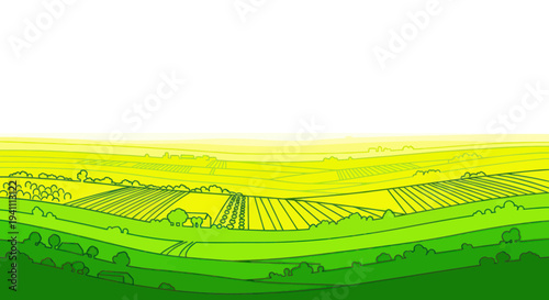 Vibrant Green Rolling Hills and Farmland Landscape