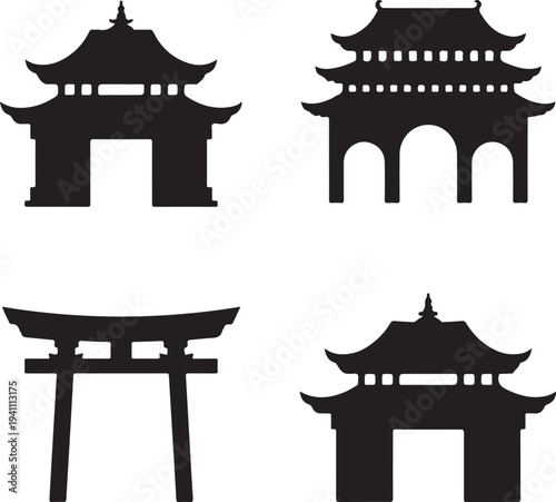 temple gate vector silhouette black icon