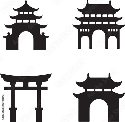 temple gate vector silhouette black icon