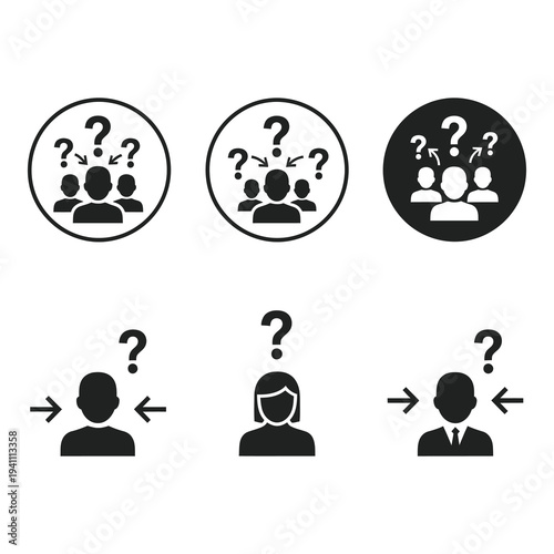 Question marks and people icons for confusion and uncertainty concepts  various styles icon