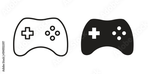 Game controller icon, line pictogram on white.