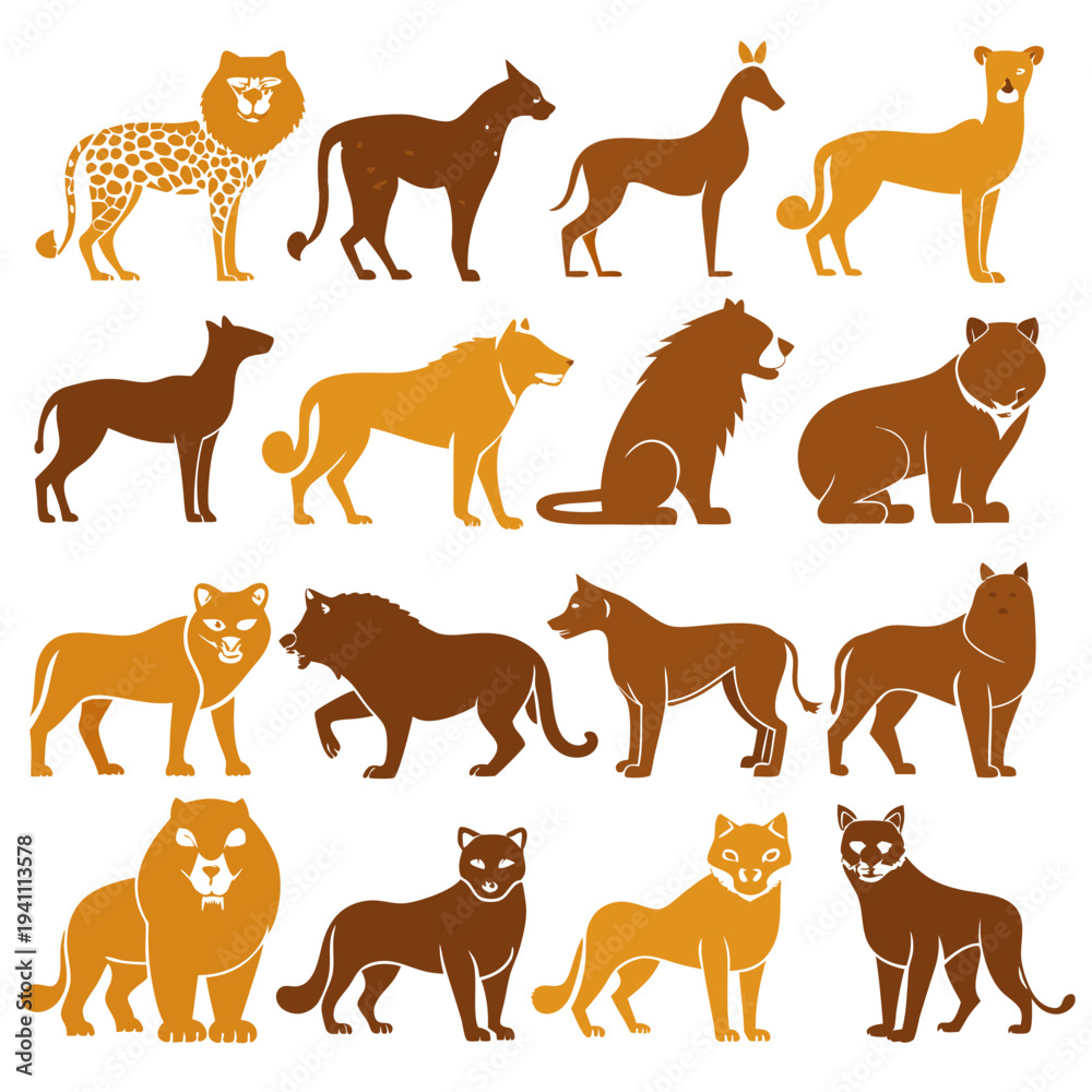 Fototapeta premium Silhouette of feline animals in orange and brown colors