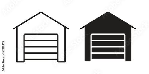 Garage icon, line pictogram on white.