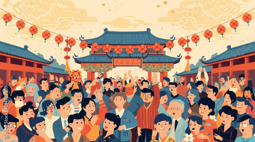  cheerful crowd, Blue Dragon Festivity traditions, Chinese heritage, lively occasion, cultural pride, historic customs, radiant gala, communal joy, symbolic practices.