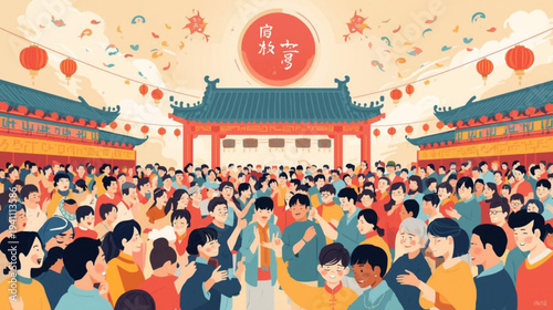  cheerful crowd, Blue Dragon Festivity traditions, Chinese heritage, lively occasion, cultural pride, historic customs, radiant gala, communal joy, symbolic practices.