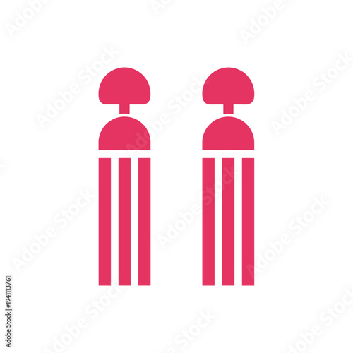 Pink tassel earrings isolated on a clean white background with minimalist design and bold geometric shapes