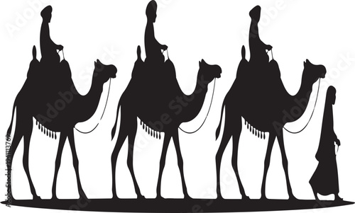 Three wise men camels silhouette vector illustration christmas nativity scene