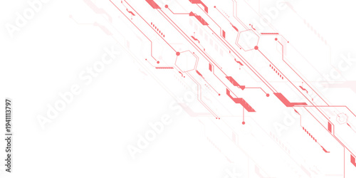 Vectors Abstract connecting red lines and dots. AIsolated abstract digital AI chip or semiconductor with circuit board wires and electronics components.