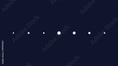 Celestial alignment of seven glowing moons in deep cosmic black space with soft diffused lighting and symmetrical composition for futuristic or scientific themes