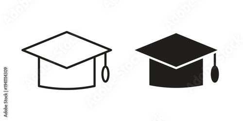 Graduation cap icon, line pictogram on white.