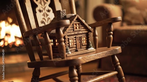 Cozy cabin on rocking chair.