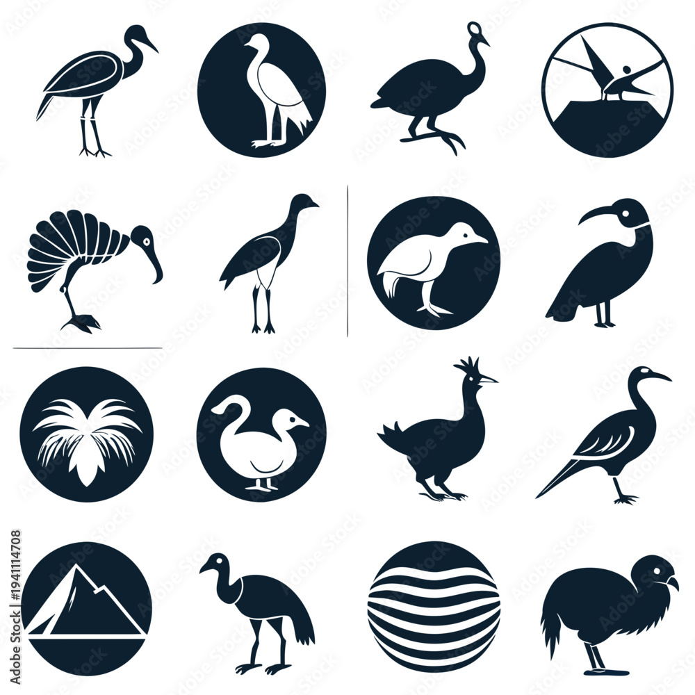 Obraz premium Collection of Bird and Nature Silhouettes in Varied Forms