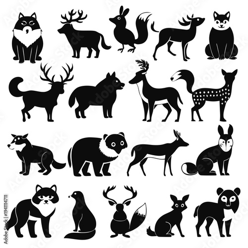 Variety of animal silhouettes in graphic style
