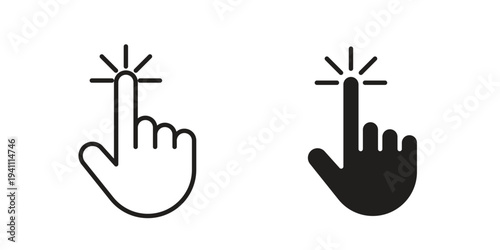 Hand click icon, line pictogram on white.
