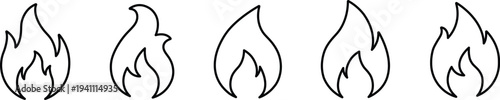 A series of four black flame outlines on a white background