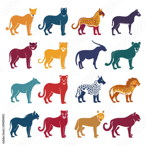 Photography Diverse array of stylized wild cats and antelope
