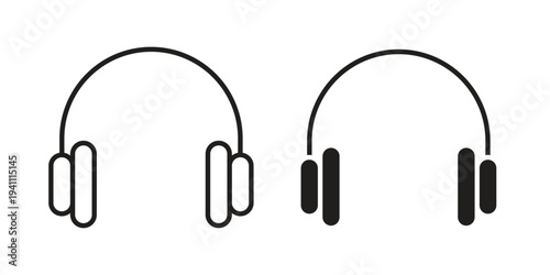 Headphone icon, line pictogram on white.
