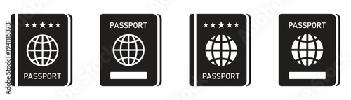 Passport and visa icons on black cards