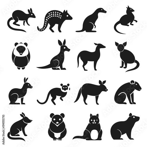 Monochrome Australian Animals Pictograms: Simple Icons for Design Projects
