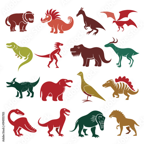 Vector Illustration of Various Dinosaurs on a White Background