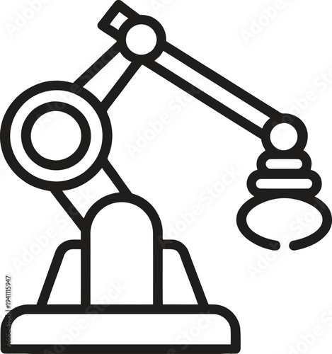 Industrial robotic arm with mechanical claw icon for automation and