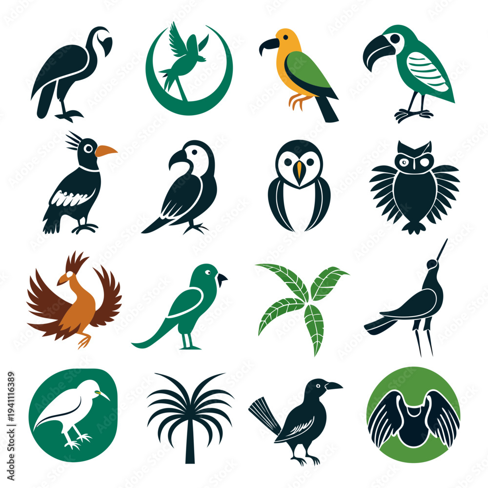 Obraz premium Collection of bird icons in minimalist vector style