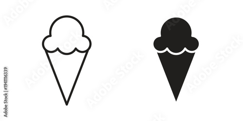 Ice cream cone icon, line pictogram on white.