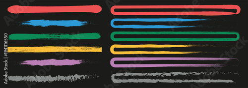 Colorful paint strokes. Set of colorful brush strokes, lines, Brush stain. Grungy brushes collection. Vector black paint brush.  
