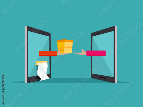 Courier Delivering Package With Mobile Map Location Pin for Contactless Pickup and Tracking