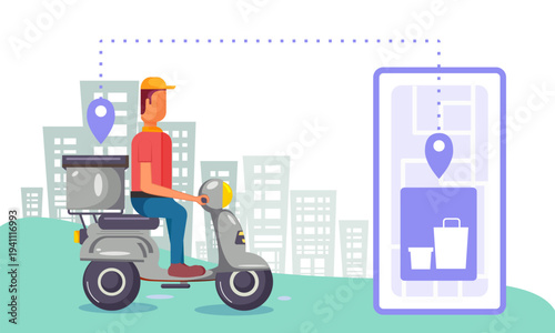 Courier Delivering Package With Mobile Map Location Pin for Contactless Pickup and Tracking
